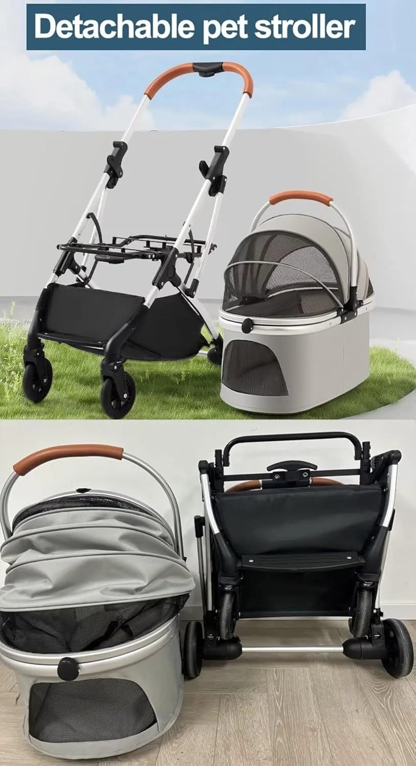 Dog Pram Dog Pushchair,High-View pet Stroller for go Out,Foldable Aluminum Alloy Frame,Detachable Carrier Cabin Bag,4 Wheels pet pram Trolley for Dogs and Cats,Shock Absorber Swivel Front Wh