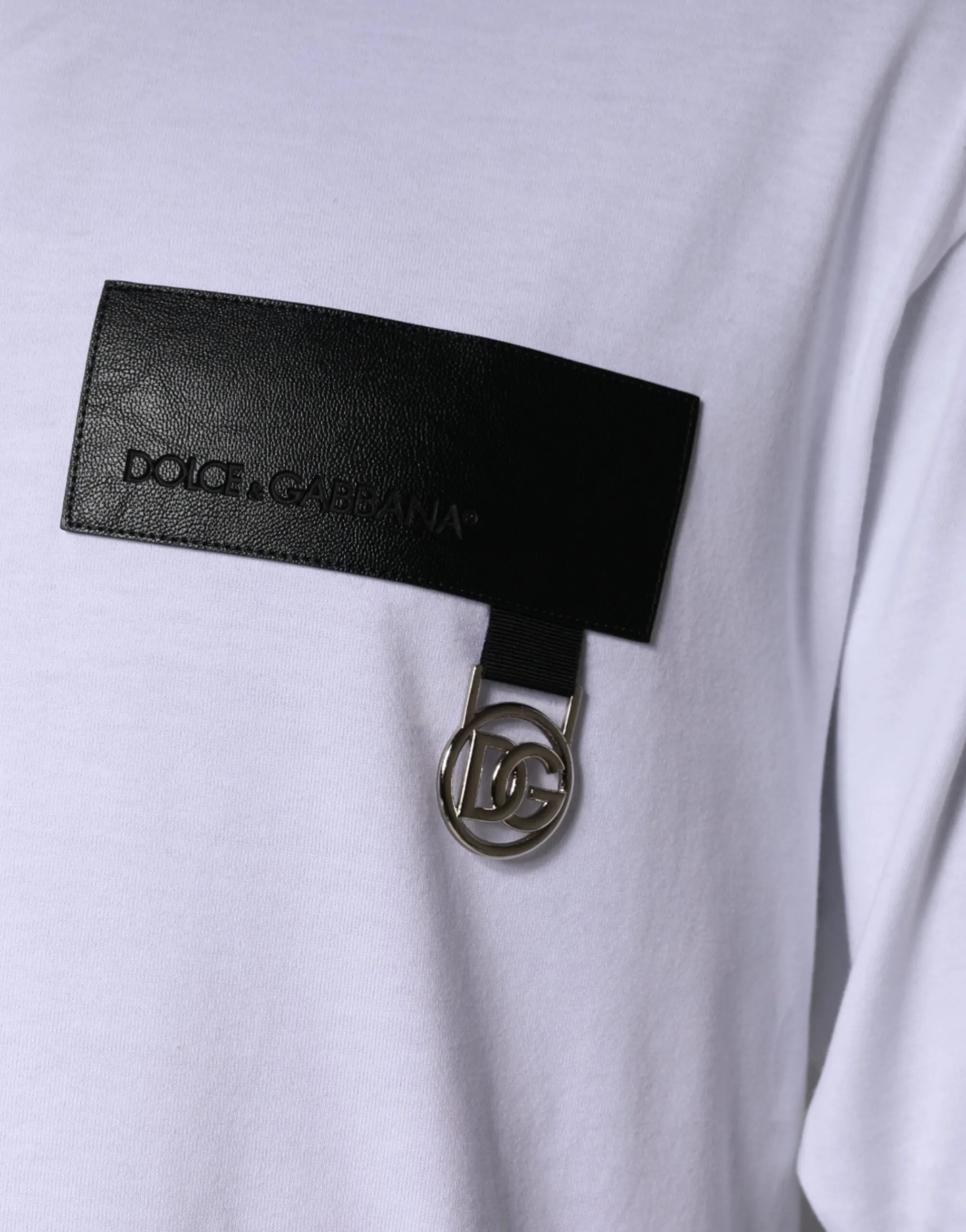 Dolce & Gabbana White Logo Patch Cotton Crew Neck T-shirt