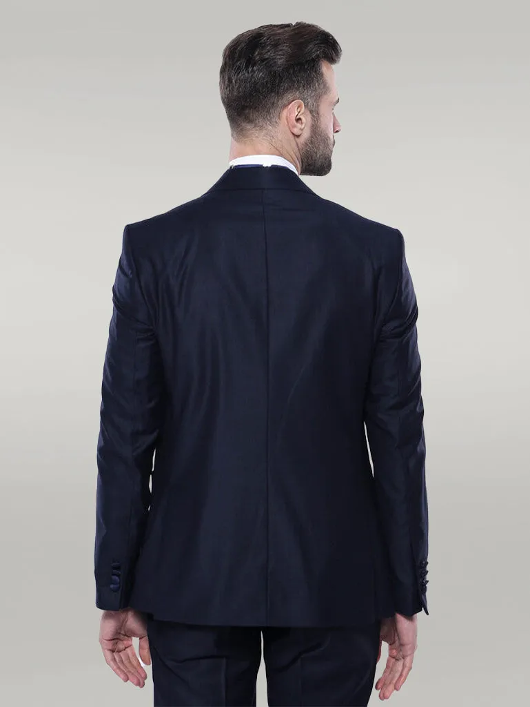Double Breasted Satin Lapel Navy Blue Men Tuxedo - Wessi