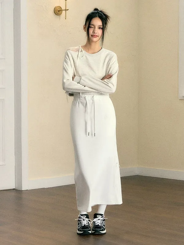 Drawstring Casual Hip Skirt & Long Skirt