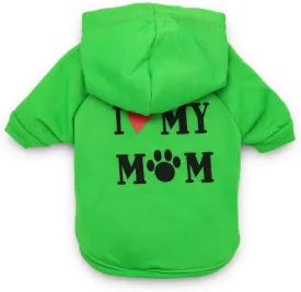 DroolingDog Dog T-Shirts Green I Love My Mom Shirts Puppy Apparel for Small Dogs XS Green