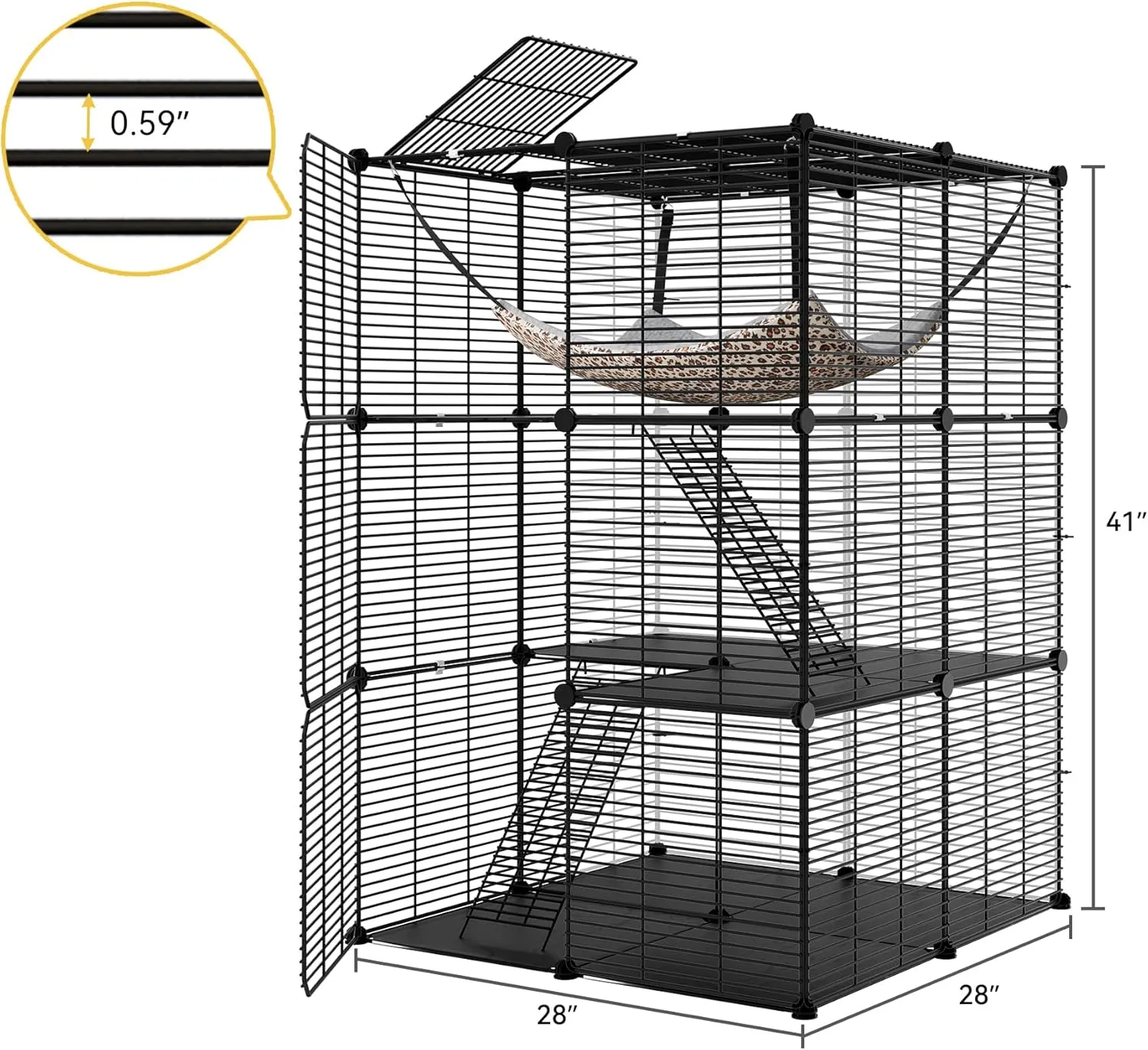 DWVO 3-Tier Cat Cage Indoor Enclosure, DIY Cat Playpen Metal Kennel for 1-2 Cats Ferret Chinchilla Rabbit Small Animals with Extra Large Hammock