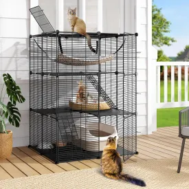 DWVO 3-Tier Cat Cage Indoor Enclosure, DIY Cat Playpen Metal Kennel for 1-2 Cats Ferret Chinchilla Rabbit Small Animals with Extra Large Hammock