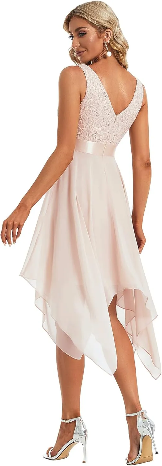 Ever-Pretty Women's Vintage V Neck Irregular Hem Lace A Line Chiffon Cocktail Dresses 00207