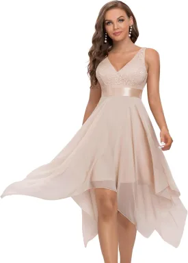 Ever-Pretty Women's Vintage V Neck Irregular Hem Lace A Line Chiffon Cocktail Dresses 00207