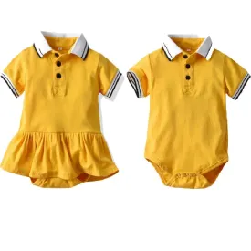 Fashion Brother and Sister Matching Twin Summer Outfits Short Sleeve Casual Baby Boys Romper Cute Infant Girl Dresses