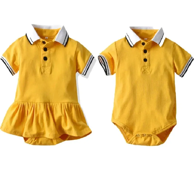 Fashion Brother and Sister Matching Twin Summer Outfits Short Sleeve Casual Baby Boys Romper Cute Infant Girl Dresses