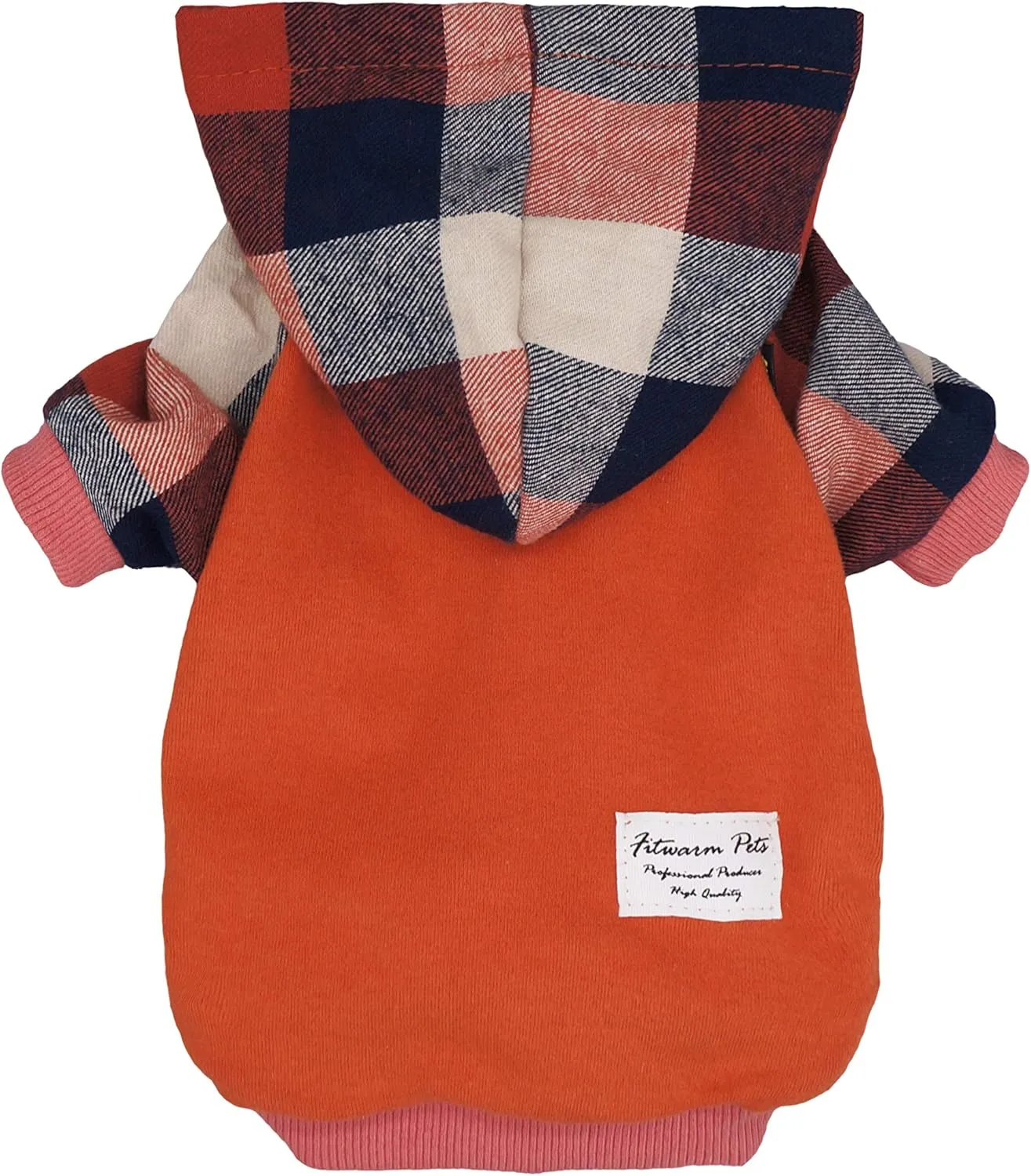 Fitwarm Dog Plaid Shirts Doggie Clothes Puppy Hoodies Cat Hooded T Shirts Pet Outfits Cotton Orange XL
