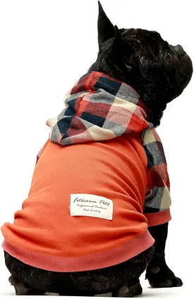 Fitwarm Dog Plaid Shirts Doggie Clothes Puppy Hoodies Cat Hooded T Shirts Pet Outfits Cotton Orange XL