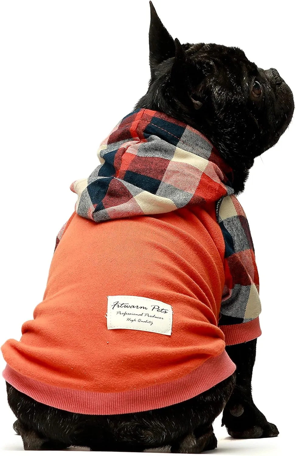 Fitwarm Dog Plaid Shirts Doggie Clothes Puppy Hoodies Cat Hooded T Shirts Pet Outfits Cotton Orange XXL