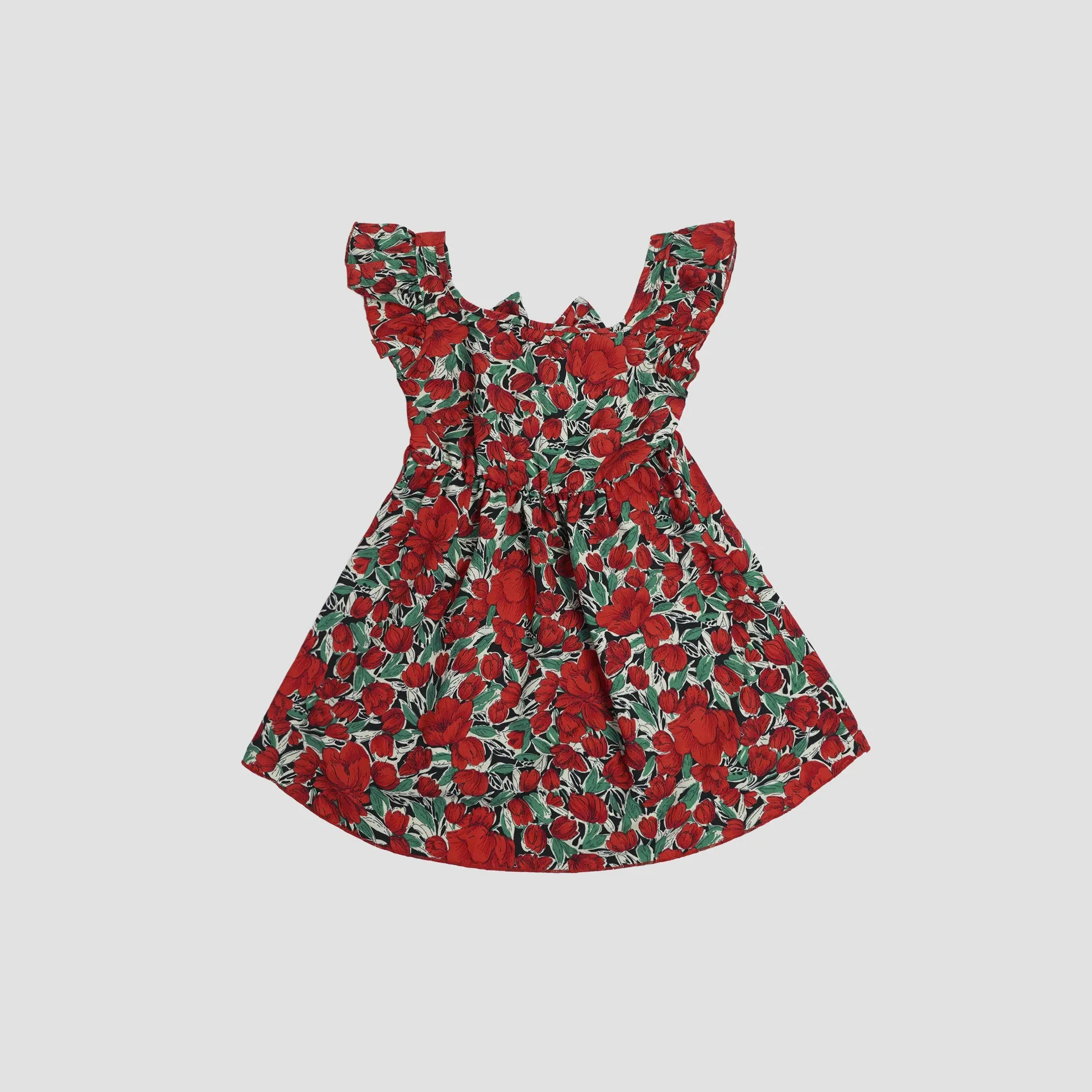 Floral Print V Neck Flutter-sleeve Belted Dress for Mommy and Mini