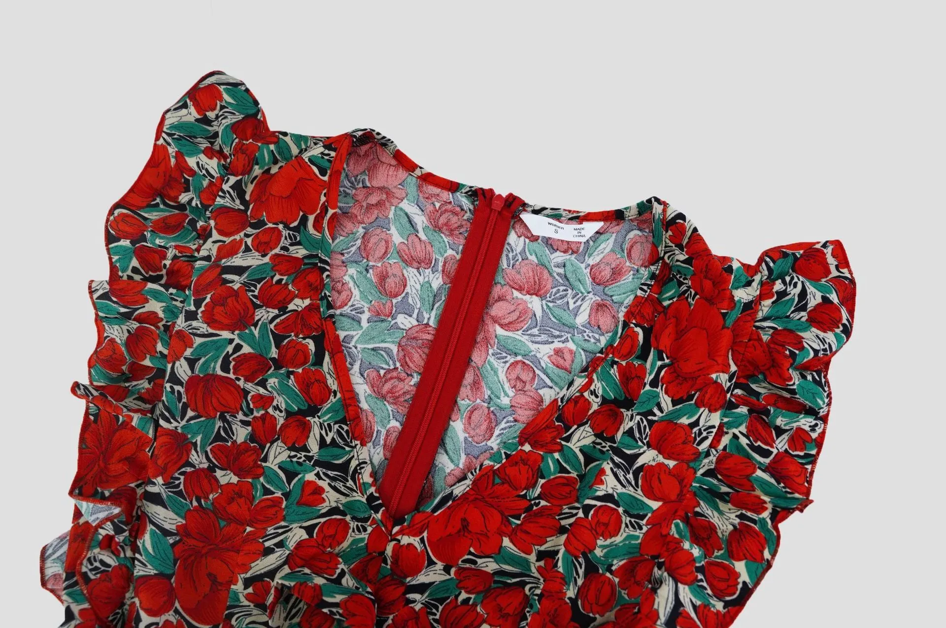 Floral Print V Neck Flutter-sleeve Belted Dress for Mommy and Mini