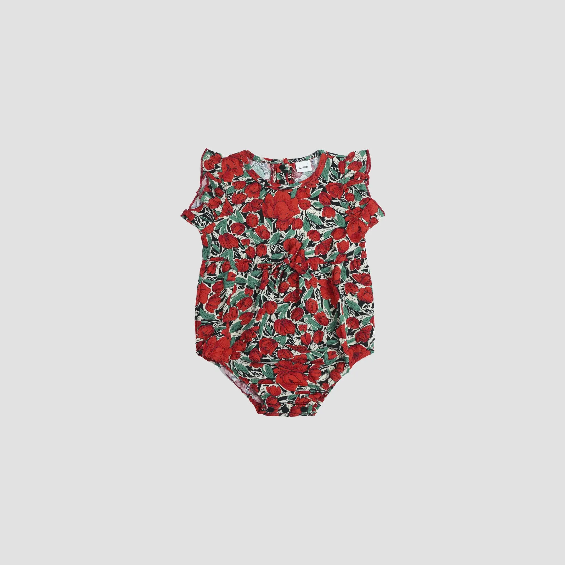 Floral Print V Neck Flutter-sleeve Belted Dress for Mommy and Mini