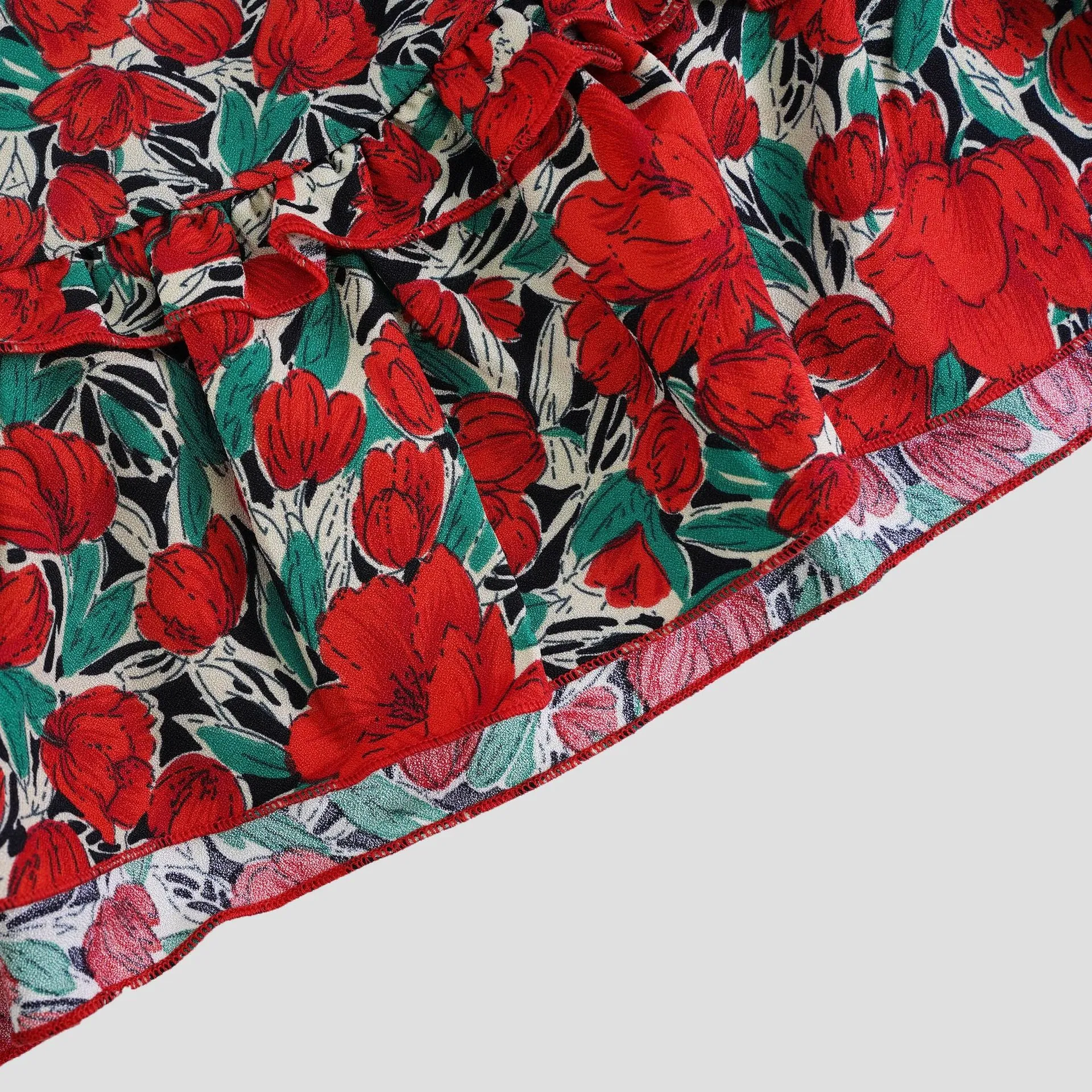 Floral Print V Neck Flutter-sleeve Belted Dress for Mommy and Mini