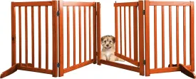 Freestanding Dog Gates Wooden pet gate with Walk Through Door, Folding Indoor Dog Barrier with 2PCS Support Feet pet Enclosure for Doorways, Stairs or House(4 Panels)