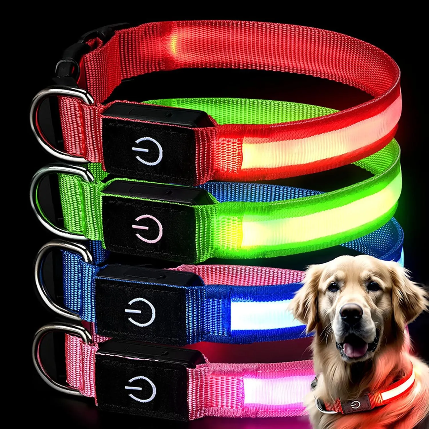 Glow-in-The-Dark LED Dog Collar with Rechargeable Light, Waterproof Night Safety Collar for Large, Medium, and Small Dogs (Pink, 23.62 inch)