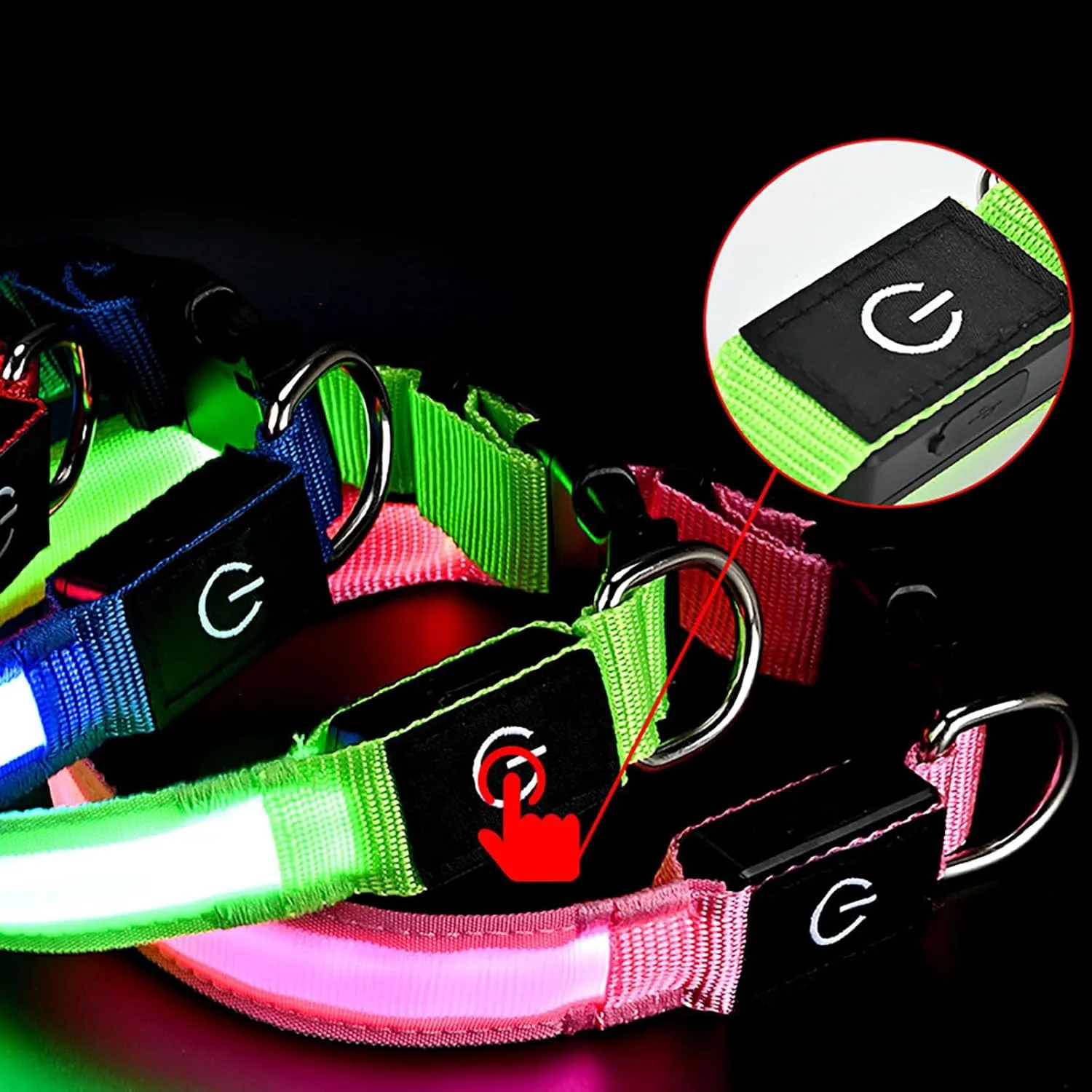 Glow-in-The-Dark LED Dog Collar with Rechargeable Light, Waterproof Night Safety Collar for Large, Medium, and Small Dogs (Pink, 23.62 inch)