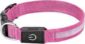 Glow-in-The-Dark LED Dog Collar with Rechargeable Light, Waterproof Night Safety Collar for Large, Medium, and Small Dogs (Pink, 23.62 inch)