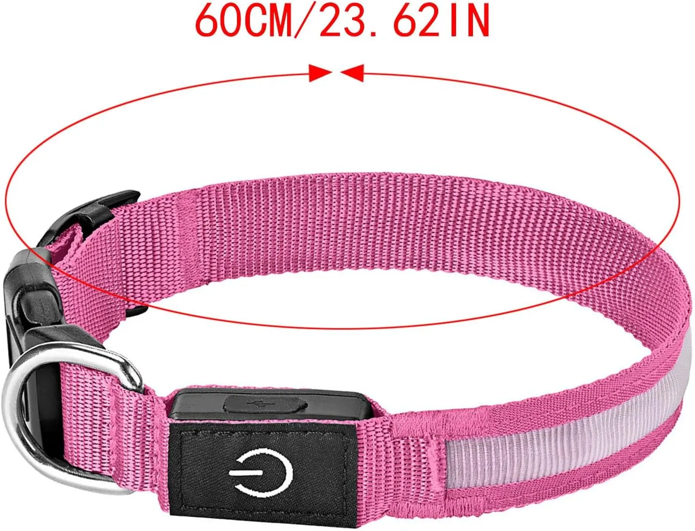 Glow-in-The-Dark LED Dog Collar with Rechargeable Light, Waterproof Night Safety Collar for Large, Medium, and Small Dogs (Pink, 23.62 inch)