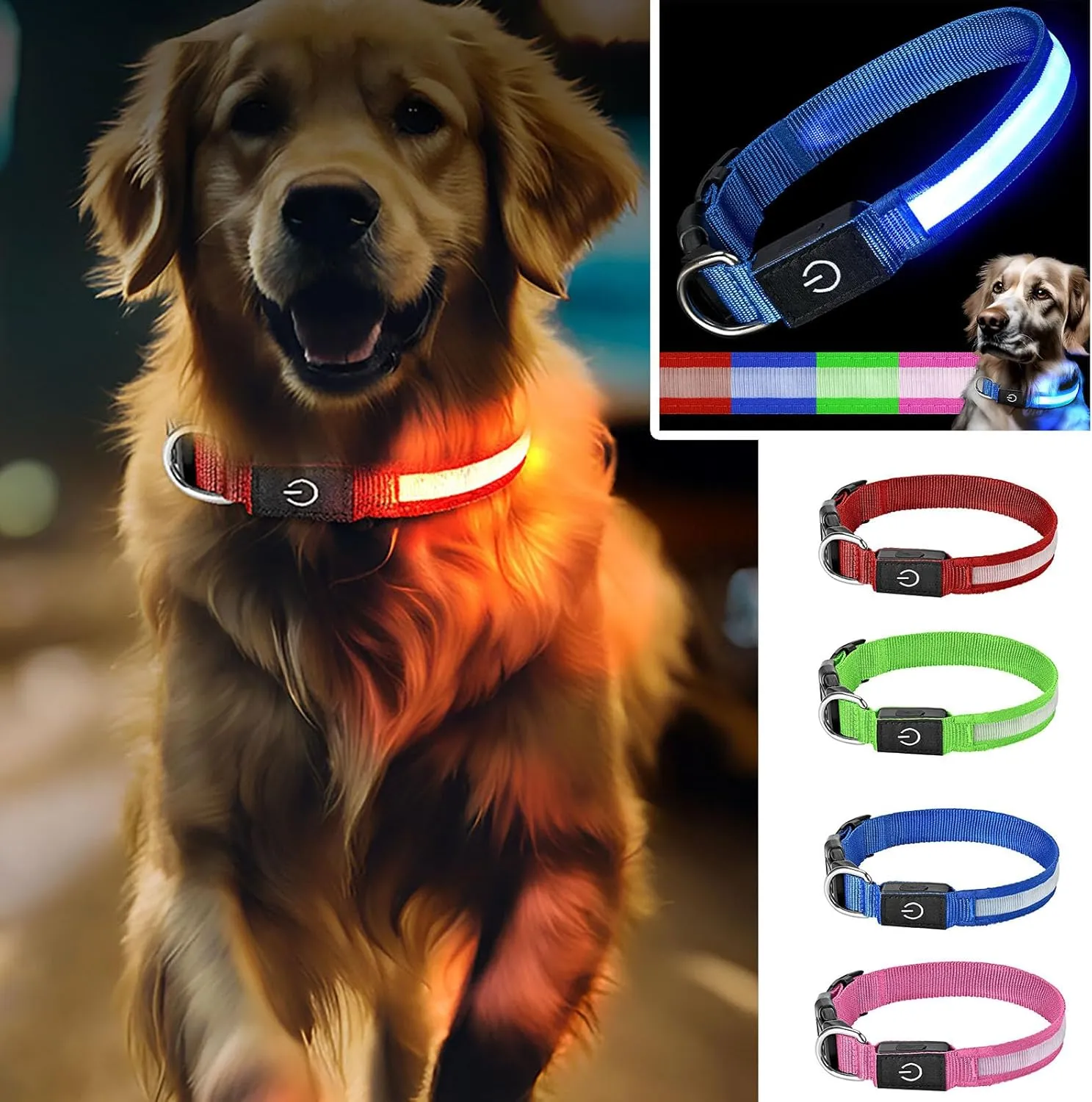 Glow-in-The-Dark LED Dog Collar with Rechargeable Light, Waterproof Night Safety Collar for Large, Medium, and Small Dogs (Pink, 23.62 inch)