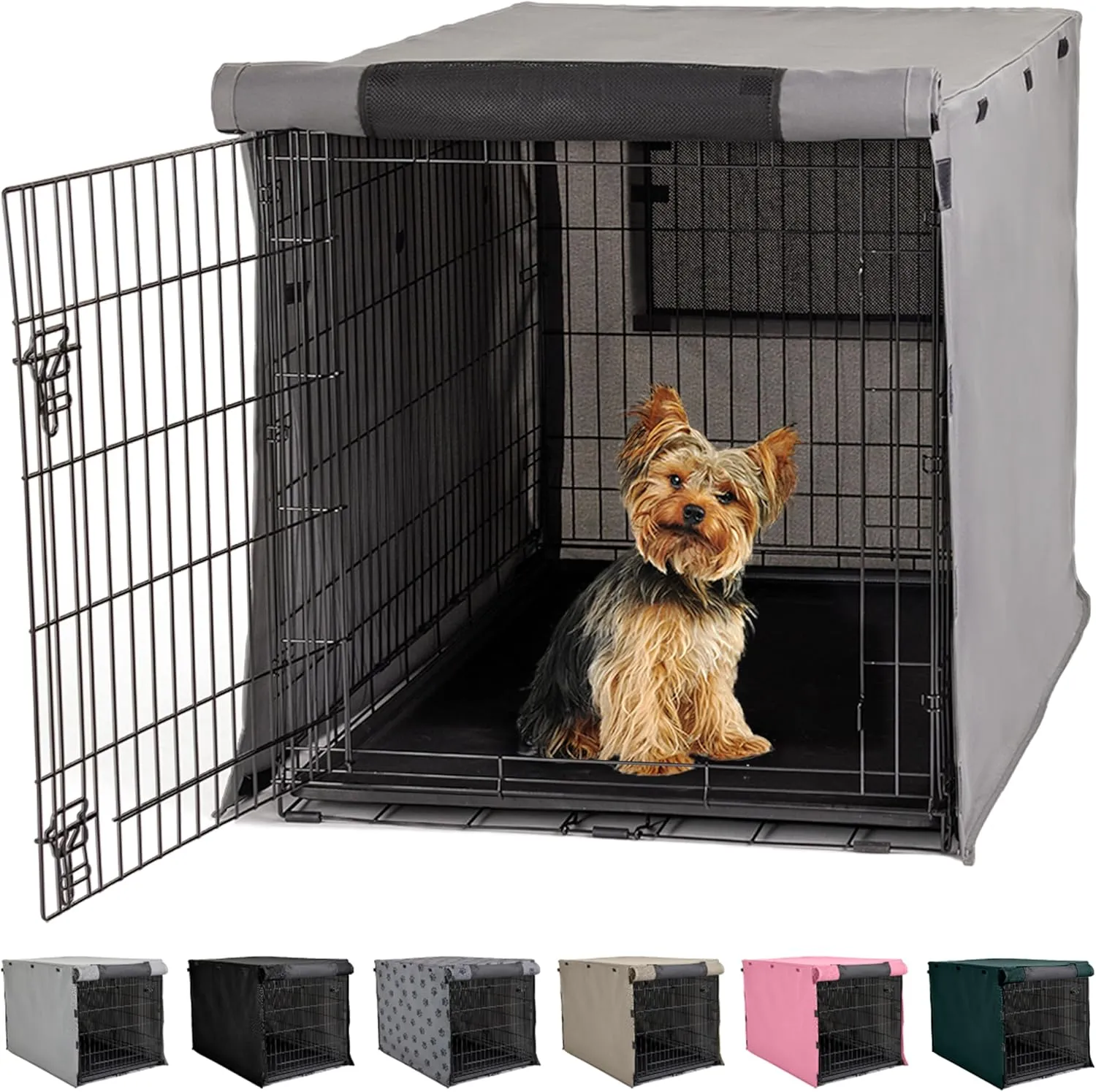 GORILLA GRIP Dog Crate Covers Compatible with Amazon Basics Dog Crates, All Sides Open, Privacy Cover Fits 24" Wire Kennel, Breathable Mesh Windows, Light Reducing Puppy Training Cage Topper, Gray