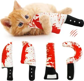 Idepet 4 Pcs Cat Toys Catnip Crinkly Sound Toy Horror Toys Knife-Shaped Kitten Bite Teething Chew Toys for Indoor All Breeds Cats Exercise