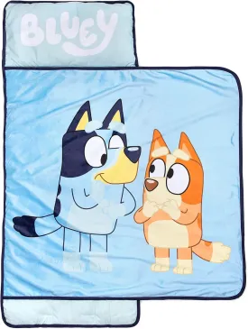 Jay Franco Bluey Sisters Nap Mat  Built-in Pillow and Blanket - Super Soft Microfiber Kids'/Toddler/Children's Bedding, Ages 3-7 (Official Bluey Product)