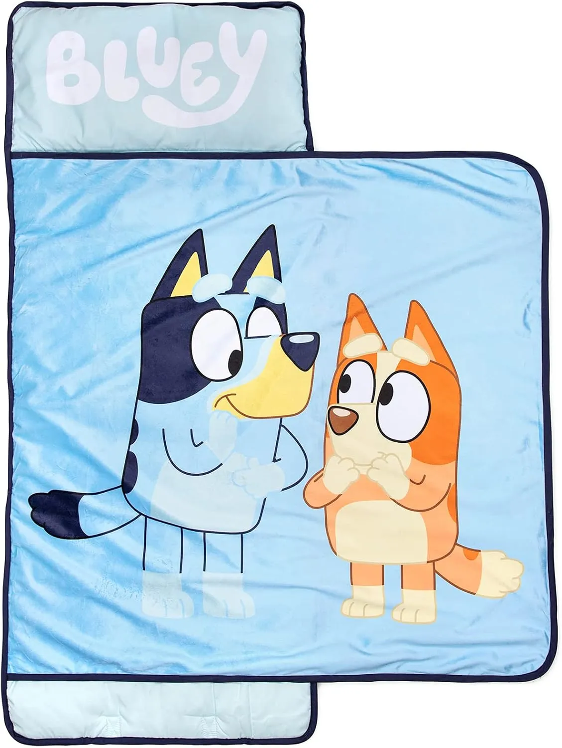 Jay Franco Bluey Sisters Nap Mat  Built-in Pillow and Blanket - Super Soft Microfiber Kids'/Toddler/Children's Bedding, Ages 3-7 (Official Bluey Product)