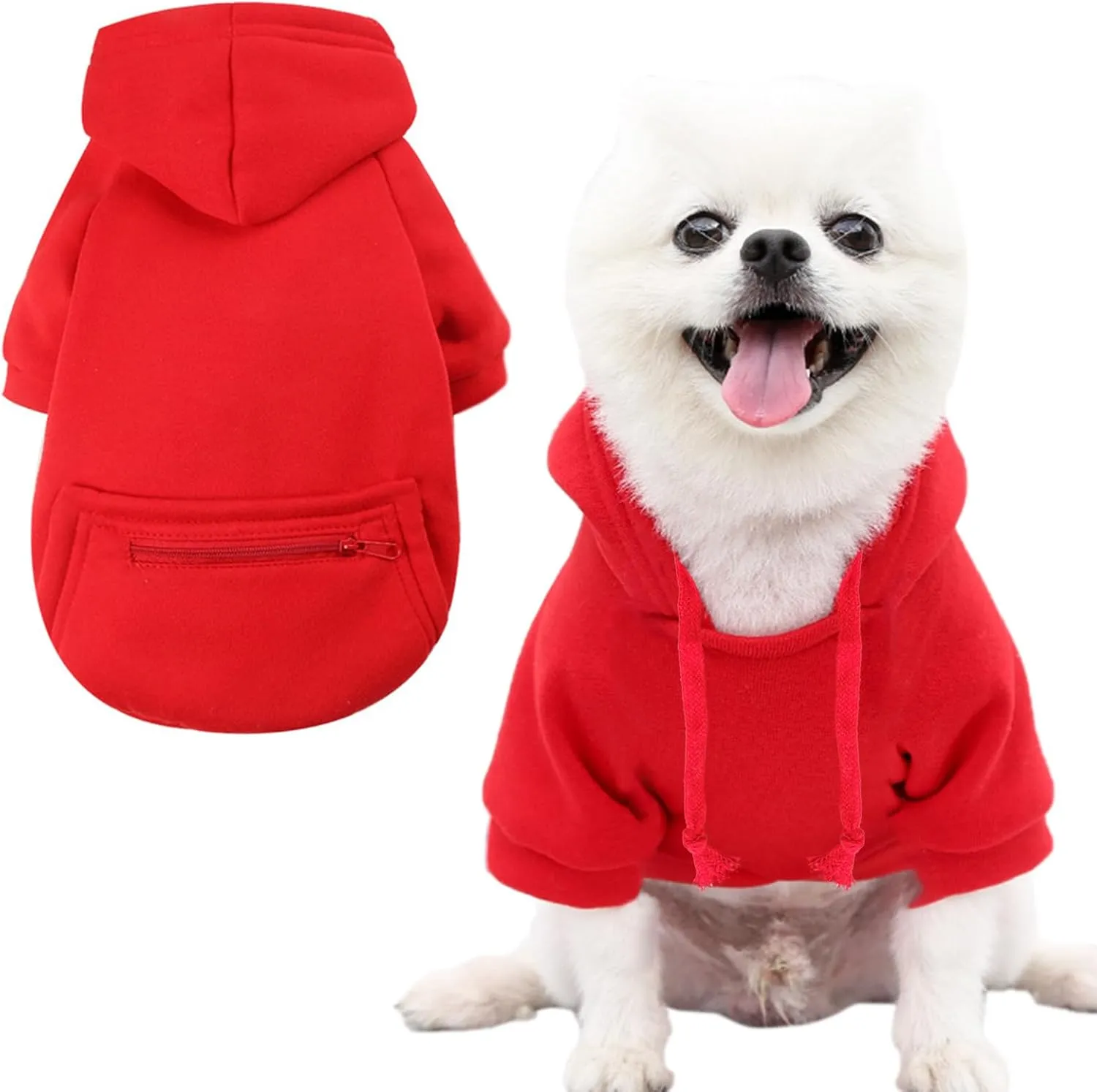 Jecikelon Pet Dog Cold Weather Coat with Pocket Winter Dog Hoodie Warm Puppy Clothes for Small Dogs Chihuahua Clothing (Medium, Y02-Red)