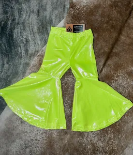 Kids neon yellow leather bell bottoms
