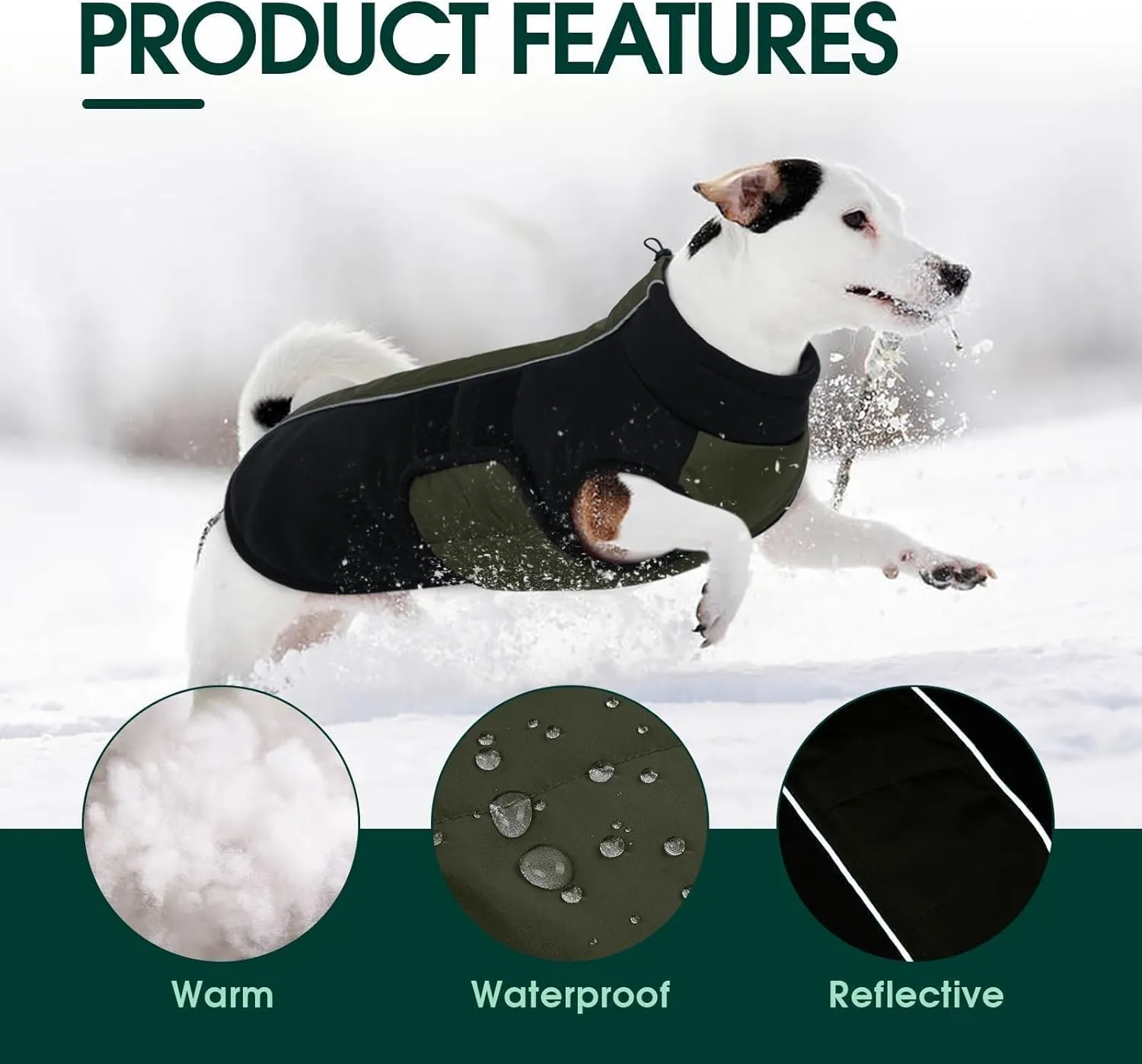 Kuoser Dog Coats for Small Dogs, Warm Dog Coat with Harness Built in, Dog Winter Jacket Pet Clothes for Cold Weather, Reflective Waterproof Doggie Winter Vest for Pug Dachshund, Green S