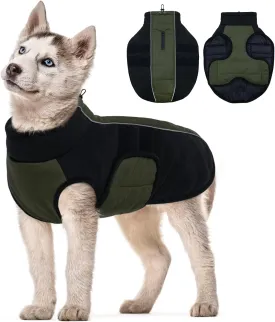 Kuoser Dog Coats for Small Dogs, Warm Dog Coat with Harness Built in, Dog Winter Jacket Pet Clothes for Cold Weather, Reflective Waterproof Doggie Winter Vest for Pug Dachshund, Green S