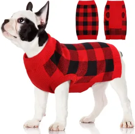Kuoser Dog Sweater Pullover, Christmas Turtleneck Knitwear, Classic Plaid Cable Knitted Cold Weather Clothes for Small Medium Puppies