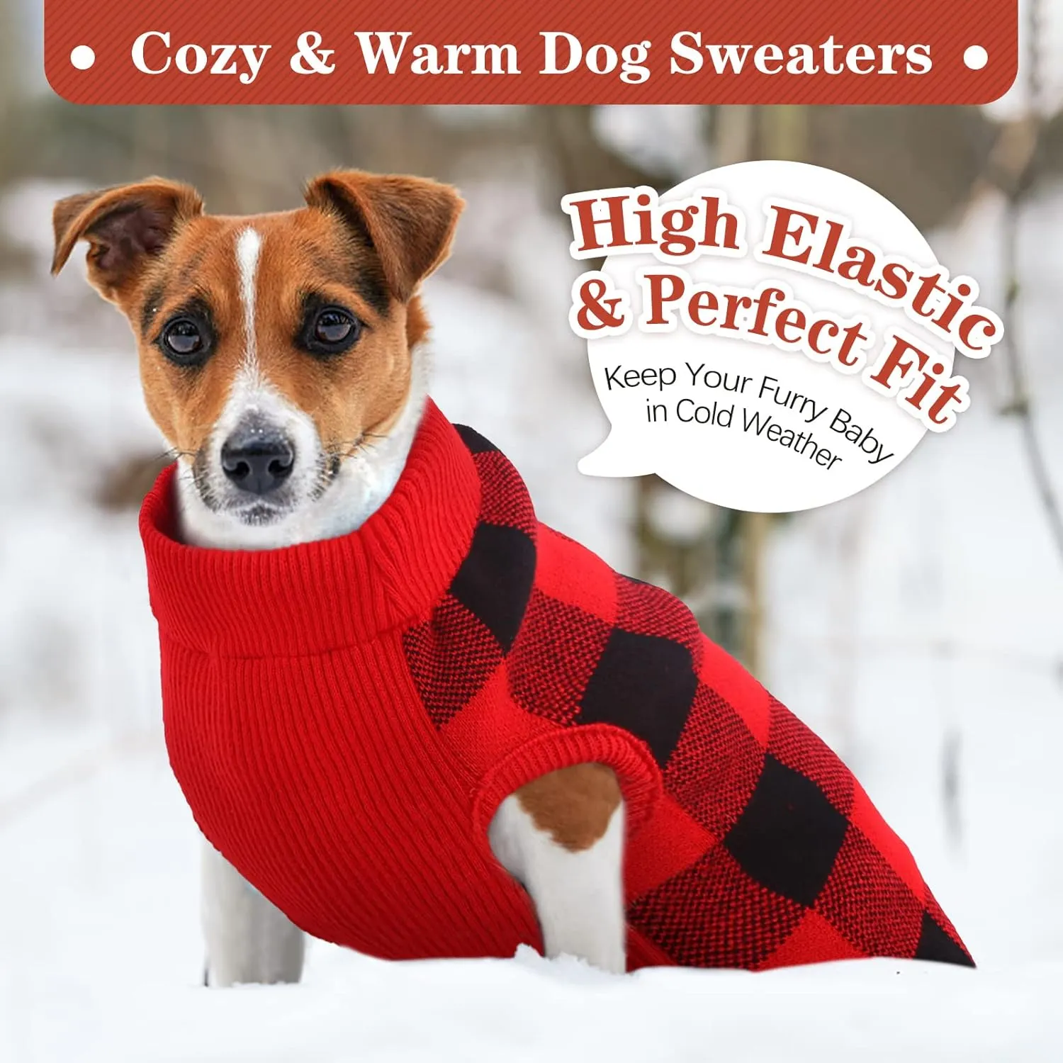 Kuoser Dog Sweater Pullover, Christmas Turtleneck Knitwear, Classic Plaid Cable Knitted Cold Weather Clothes for Small Medium Puppies