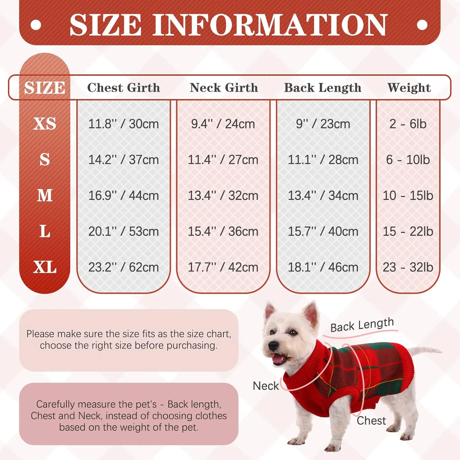 Kuoser Dog Sweater Pullover Knitwear, Christmas Sweaters Classic Plaid Cable Knitted Wear, Turtleneck Puppy Cold Weather Clothes for Small Medium Dogs