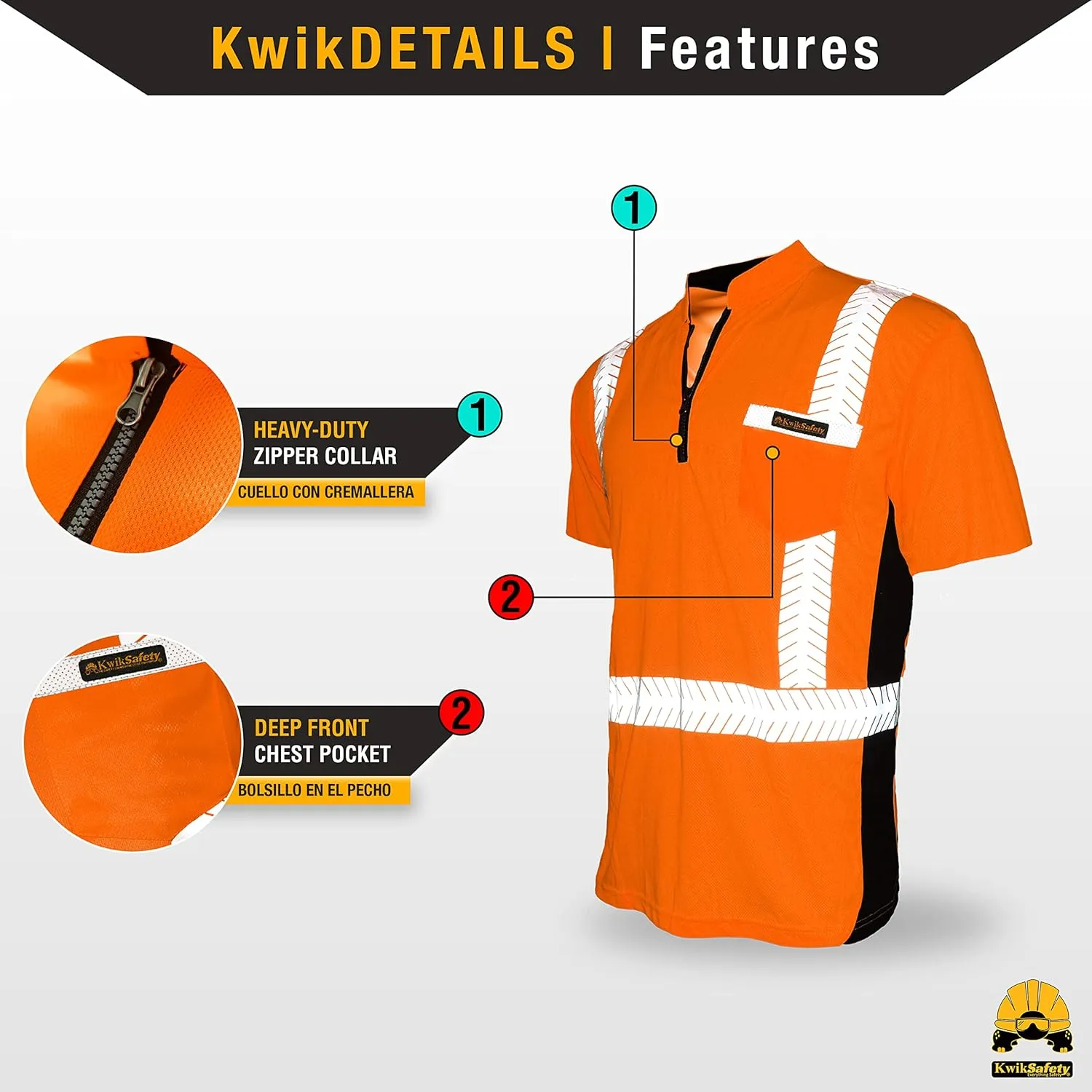 KwikSafety - Charlotte, NC - Premium Short Sleeve Safety Shirts [Crew Neck, Button & Zip Collar] Class 2 ANSI Tested OSHA