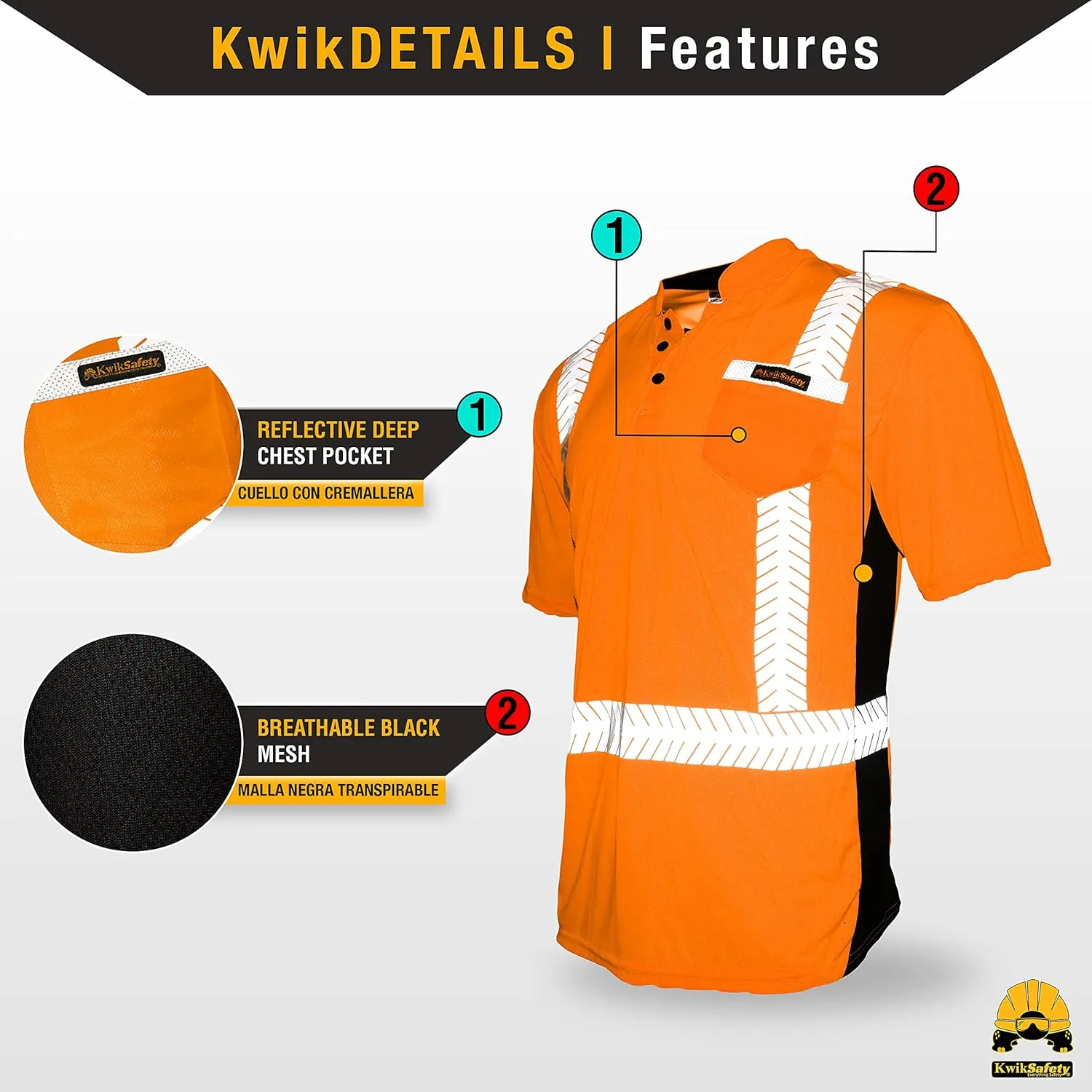 KwikSafety - Charlotte, NC - Premium Short Sleeve Safety Shirts [Crew Neck, Button & Zip Collar] Class 2 ANSI Tested OSHA