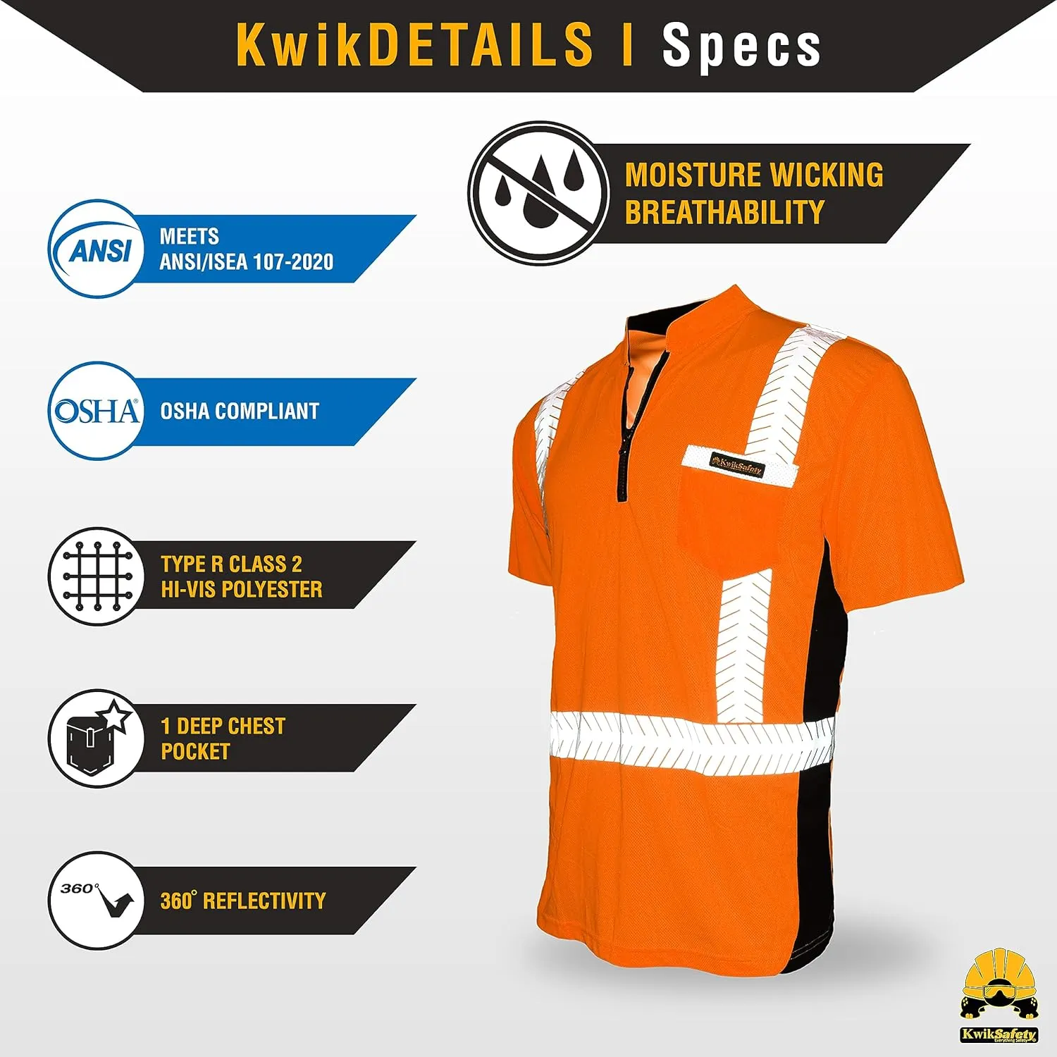 KwikSafety - Charlotte, NC - Premium Short Sleeve Safety Shirts [Crew Neck, Button & Zip Collar] Class 2 ANSI Tested OSHA