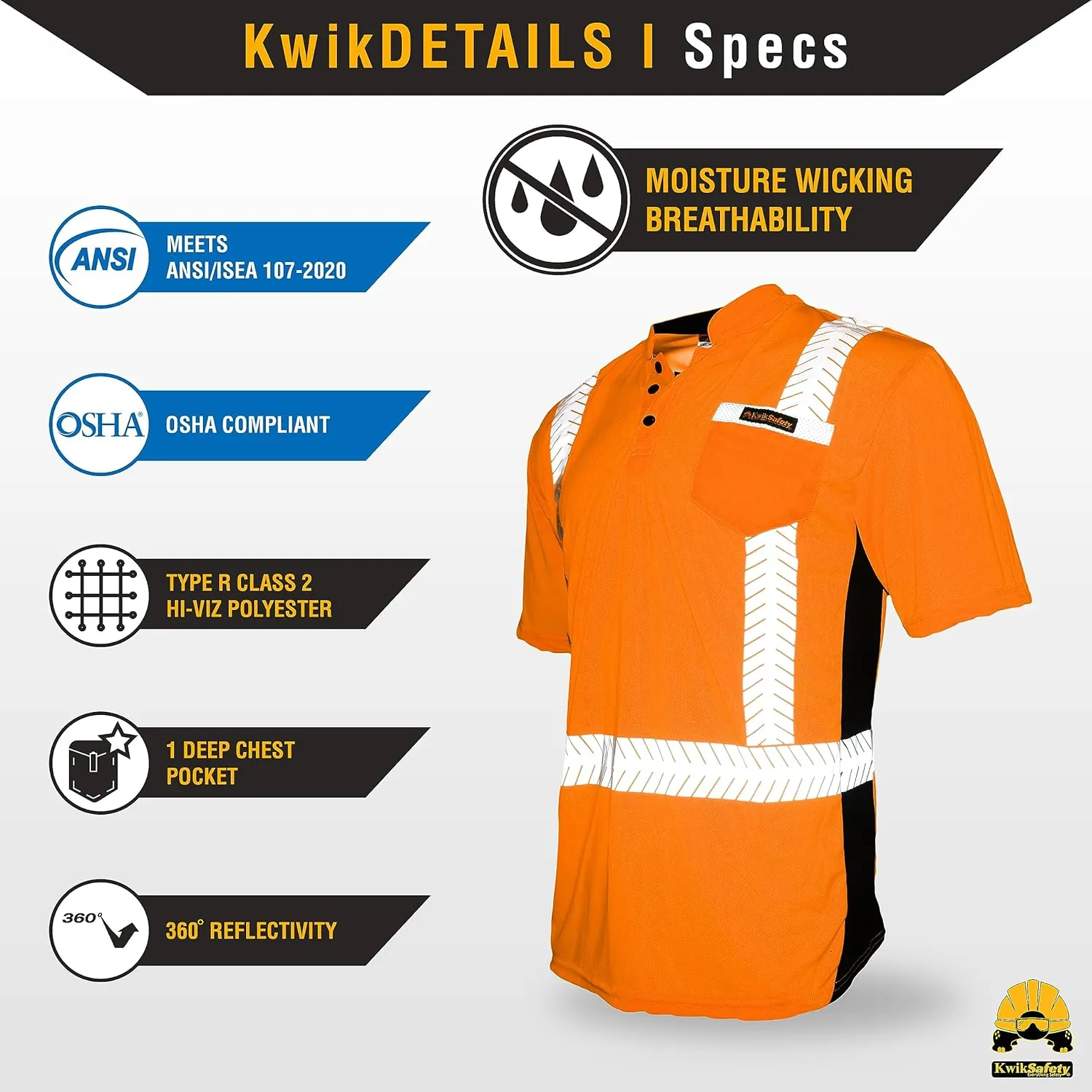 KwikSafety - Charlotte, NC - Premium Short Sleeve Safety Shirts [Crew Neck, Button & Zip Collar] Class 2 ANSI Tested OSHA