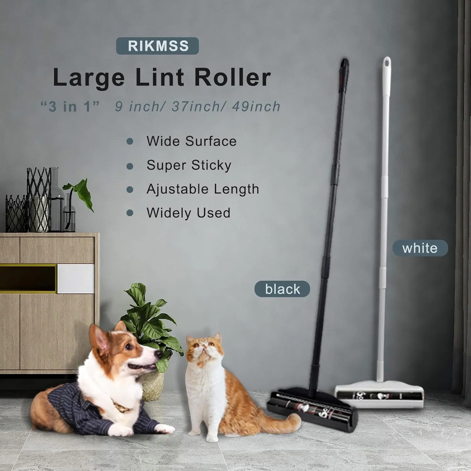 Large Lint Roller for Pet Hair Extra Sticky, 9.5" Wide Giant Carpet Floor Lint Roller with Long Handle, Large Surface Lint Remover with 5 Refills Total 360 Sheets