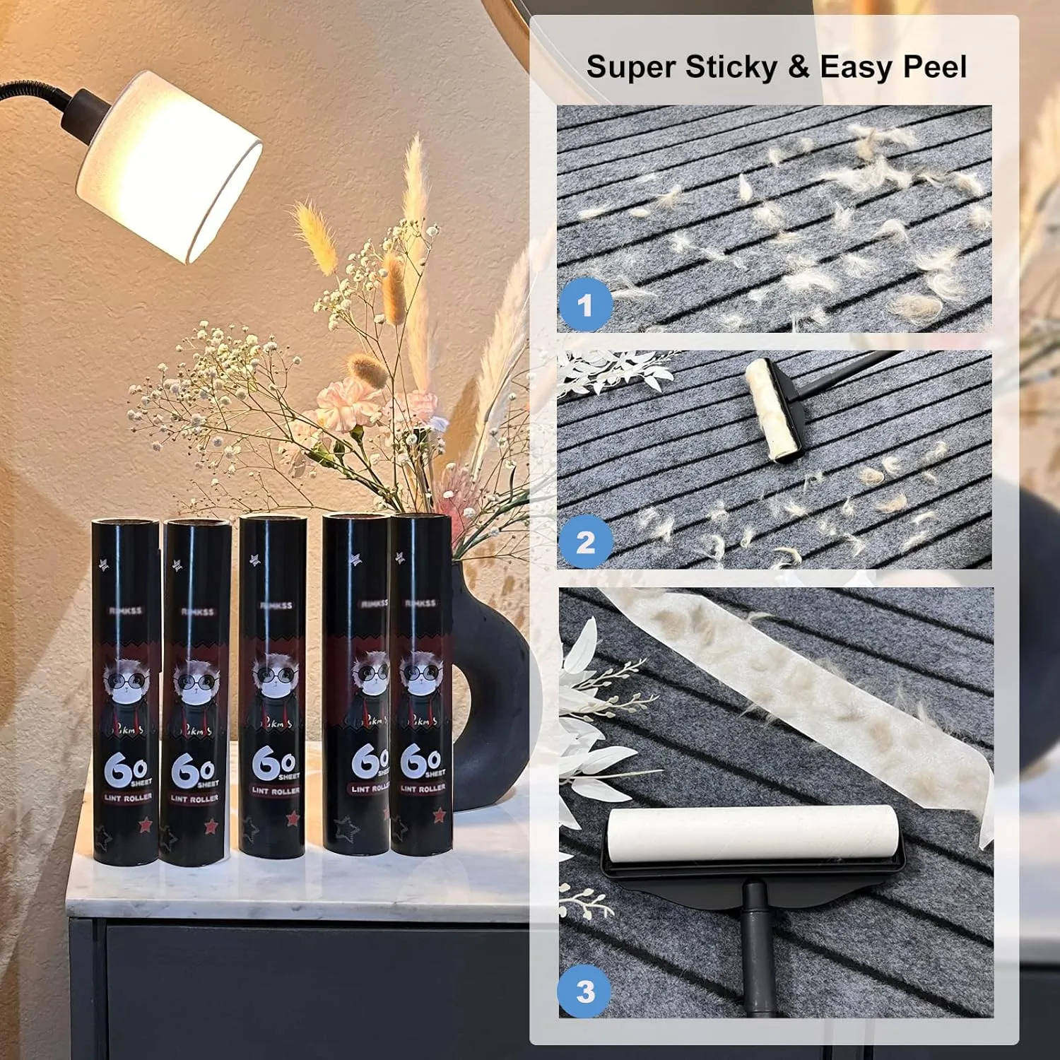 Large Lint Roller for Pet Hair Extra Sticky, 9.5" Wide Giant Carpet Floor Lint Roller with Long Handle, Large Surface Lint Remover with 5 Refills Total 360 Sheets