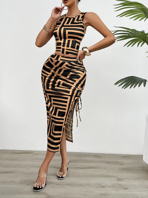 Leona Vest   Hip-wrapped Knit Skirt Set