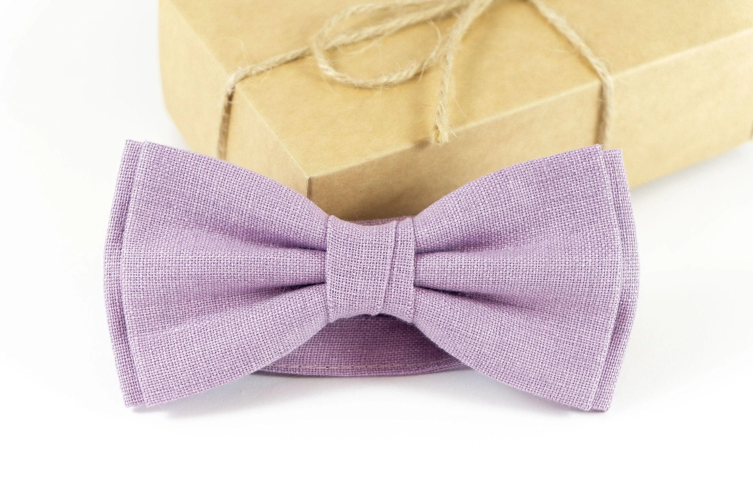 Light Purple bow tie and pocket square for wedding | Eco Friendly Linen purple bow tie gift for groomsmen