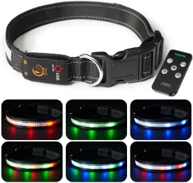 Light Up Dog Collar,Led Dog Collar,Rechargeable Waterproof Led with Remote,Breakaway,Glow in Dark,Lights for Night WalkingMedium B