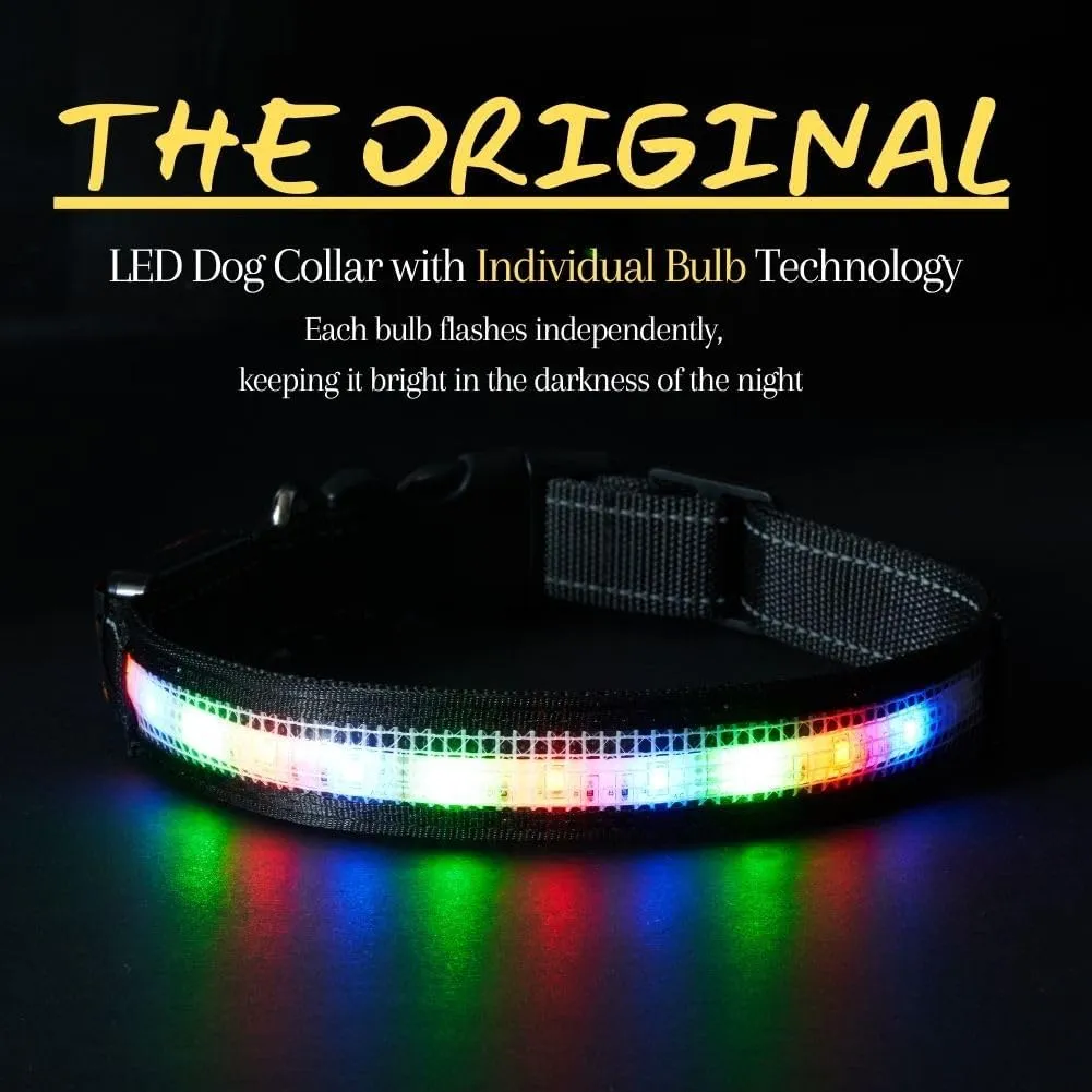 Light Up Dog Collar,Led Dog Collar,Rechargeable Waterproof Led with Remote,Breakaway,Glow in Dark,Lights for Night WalkingMedium B