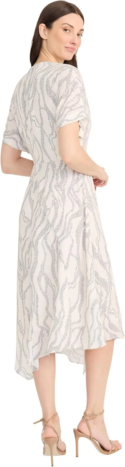 Maggy London Women's V-Neck Dolman Sleeve Asymmetrical Handkerchief Hem-Midi Length A-line-Formal Evening Dress
