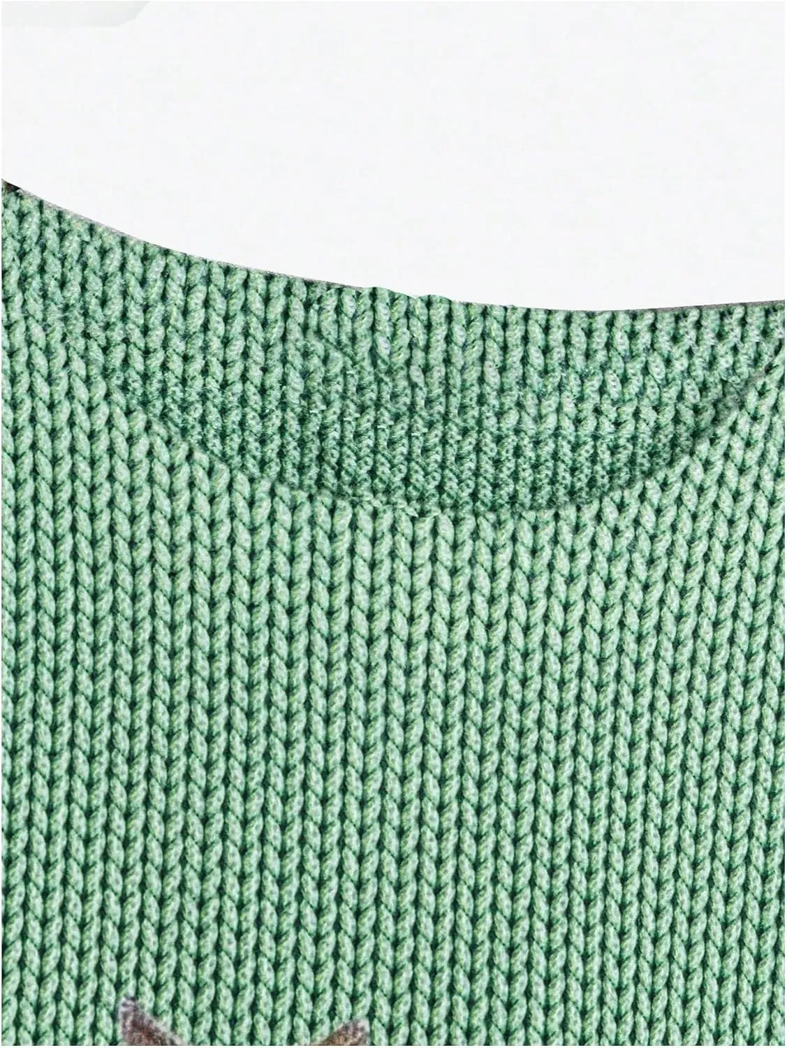MakeMeChic Women's Cat Embroidery Round Neck Sweater Long Sleeve Oversized Knitted Pullover Tops