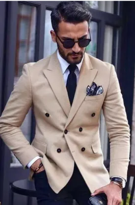 Men Beige Suit Double Breasted Suit Groomsmen Suit Slim Fit Suit Party Wear Suit men suits
