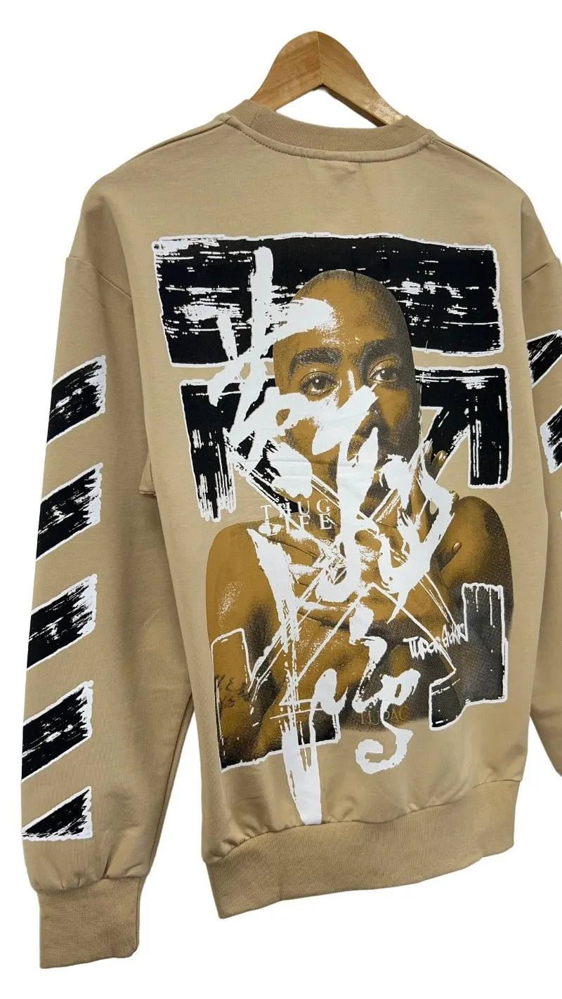 Men's 2Pac Sand Graphic Sweatshirt Long Sleeves Crewneck Fleece