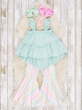 Mint Tiered Ruffle Tank & Bell Bottoms Outfit